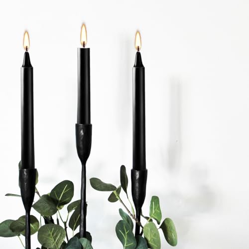 20-Pack Black Taper Candles - Smokeless, Long-Burning, Non-Dripping