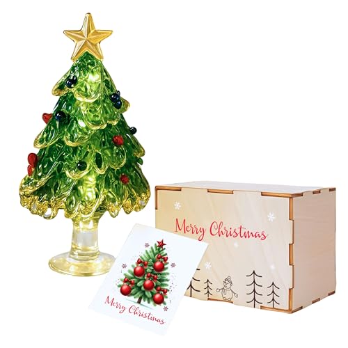 Green Blown Glass Christmas Tree Miniature Figurine - Handcrafted Holiday Decor