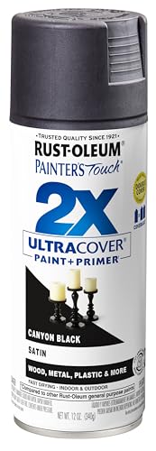 Rust-Oleum Painter's Touch 2X Ultra Cover Spray Paint, Satin Canyon Black, 12 oz