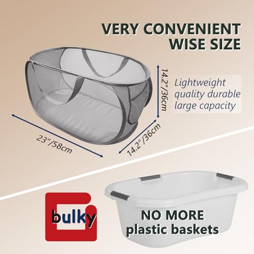 TEGOOL Collapsible Mesh Laundry Hamper - Foldable Pop-Up Basket, Grey