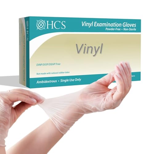 HCS Disposable Vinyl Gloves - Latex-Free Food Prep & Medical - Medium, 100ct