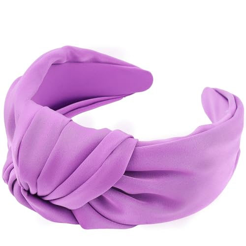 JOYRUBY Purple Satin Knotted Headband for Women Wide Non-Slip Hair Accessory
