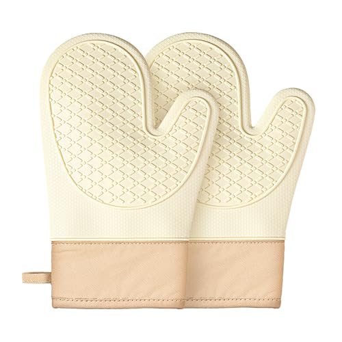 YANLIFY Silicone Oven Mitts (2 PCS) - Heat Resistant Kitchen Gloves, White