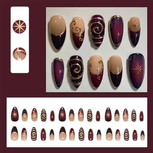GUAACCB Purple French Tip Press on Nails Medium Almond Fake Nails