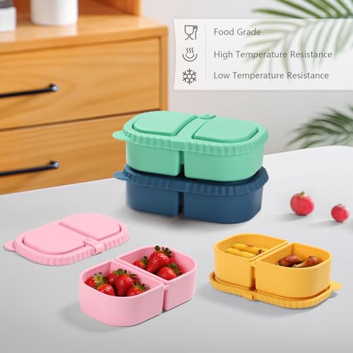 Yrarbil 2-Pack 8oz Silicone Snack Containers - Leakproof Double Compartment (Blue/Green)