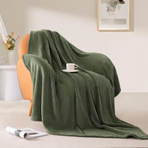 BEAUTEX Fleece Throw Blanket - Olive Green Soft Plush Bed & Couch Cover