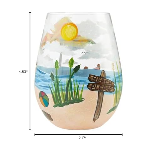 Enesco Designs by Lolita Beach Please Hand-Painted Artisan Stemless Wine Glass, 1 Count (Pack of 1), Multicolor, 20 ounces