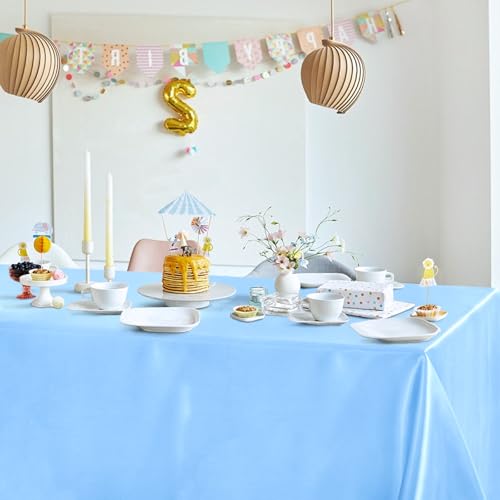 Baby Blue Satin Tablecloth 60 x 84 Inches for Weddings & Events