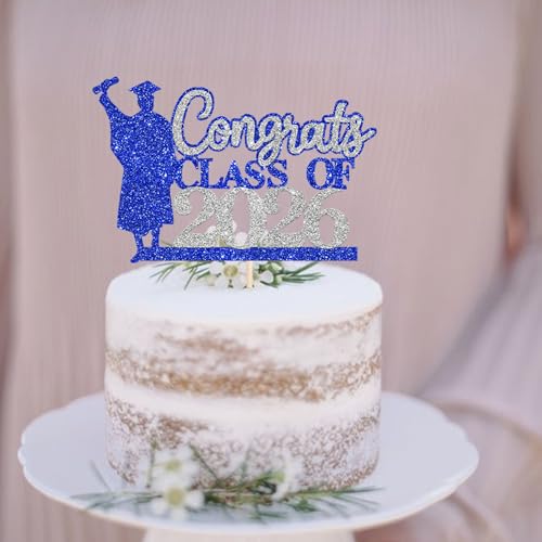 Congrats Grad 2026 Cake Topper - Glitter Graduation Decoration