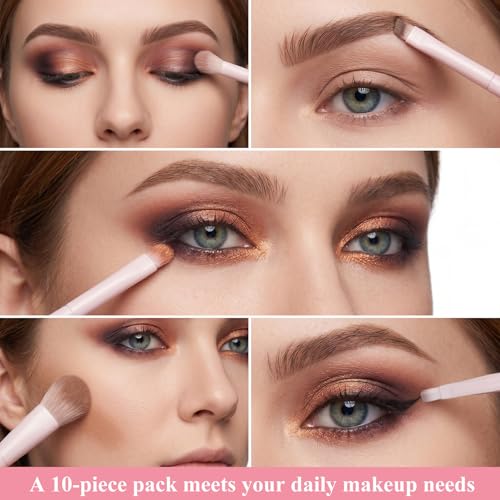 10-Piece Pink Eye Makeup Brush Set - Synthetic Eyeshadow & Contour Brushes