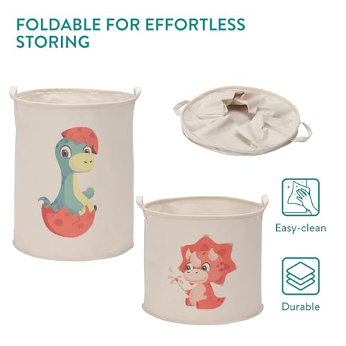 Navaris Red Dinosaur Toy Storage Baskets, Set of 2 - Collapsible Kids Hamper