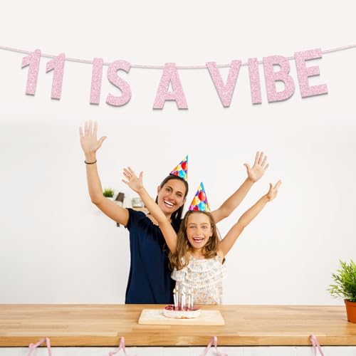 Rose Gold Glitter 11th Birthday Banner for Girls - Party Decorations & Supplies