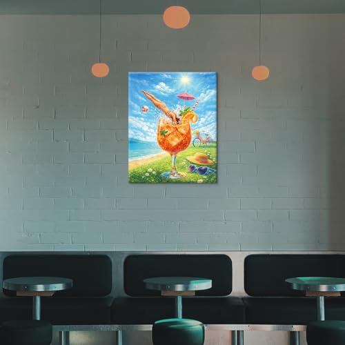 Summer Coastal Cocktail Wall Art Canvas - Woman Diving Into Cocktail - Framed 8x10 Inch - Cute-9