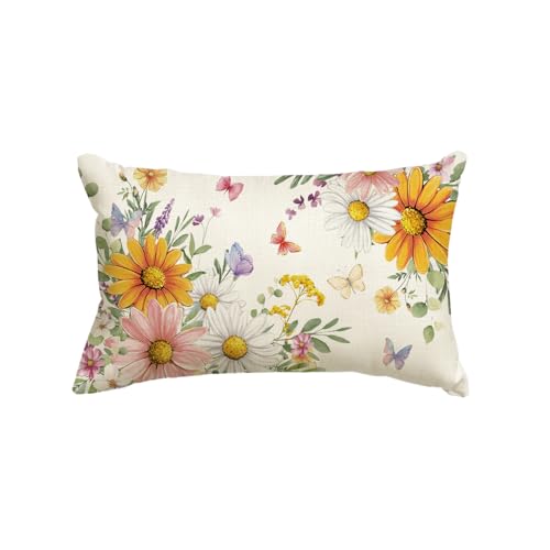 Spring Daisy Throw Pillow Cover - 12x20 Inch Butterfly Floral