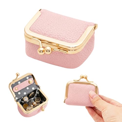 Vintage Mini Jewelry Box - Portable Leather Organizer with Kiss Lock