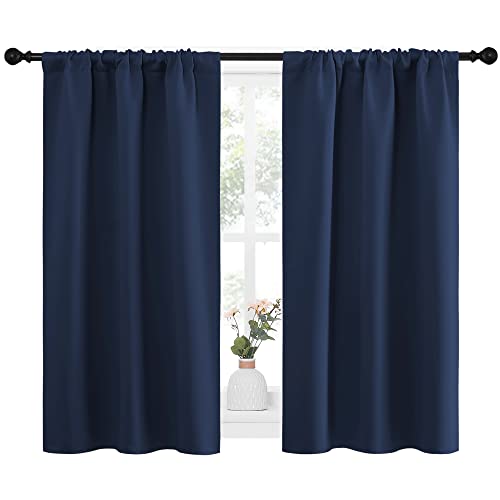 NICETOWN Navy Blackout Kitchen Curtains - 34" x 45" Thermal Drapes (Set of 2)