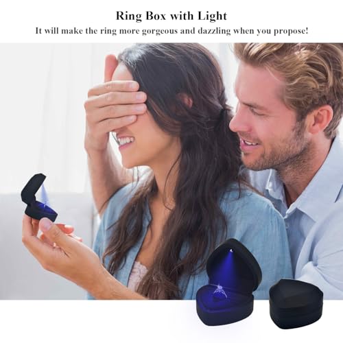 Black Heart-Shaped LED Lighted Engagement Ring Box for Proposals