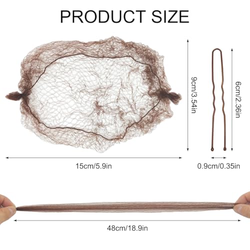 Brown Hair Nets and U-Shaped Pins Set for Hair Buns 10 Pcs