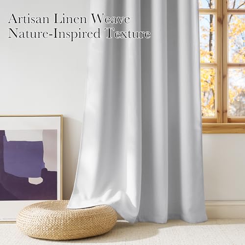NICETOWN Faux Linen Blackout Curtains - 42" x 63" Greyish White, 2 Panels