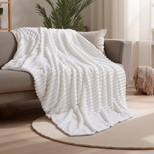 Joiedomi White Twin Blanket - Soft & Warm Fleece Throw 60x80