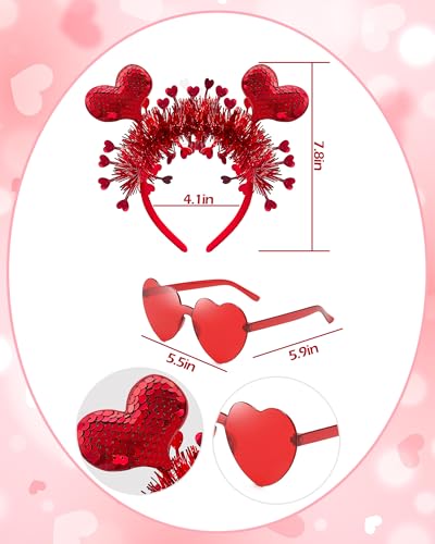 Valentine Heart Headband and Red Heart Sunglasses Party Set