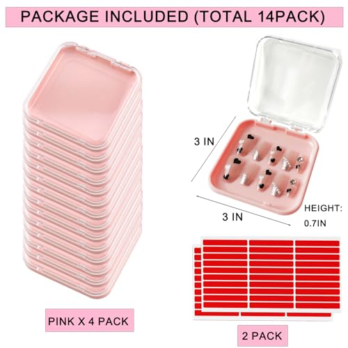 14 Pcs Press On Nail Packaging Boxes - Pink Acrylic Storage Case with Tape