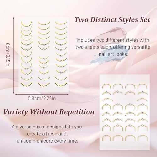5D Embossed French Nail Stickers Gold Line Wave Curve Decals 4 Sheets