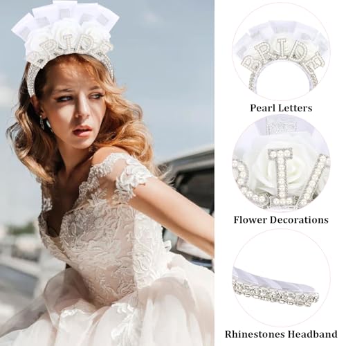 Araluky Pearl Bride Headband with Rhinestones for Bachelorette Party