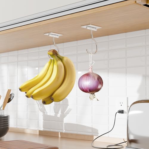 Bussdis Silver Banana Hook Under Cabinet Adhesive Holds 20 Bananas - 1 Pack