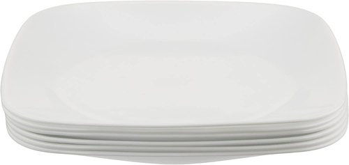 Corelle Vitrelle 6-Piece Salad Plate Set - Lightweight, Chip-Resistant 9-Inch Square Plates in White