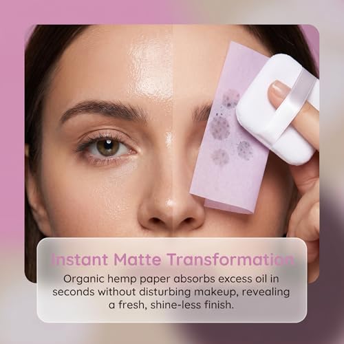 SYNTHORA Oil Blotting Papers with Mirror & Puff, 100 Sheets Linen Fiber