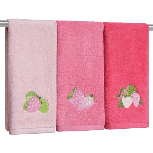 Embroidered Cotton Hand Towels Set - 3 Pack, 13x29 Inches