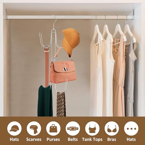 Silver Rotatable Hat Organizer for Closet, Holds Up to 40 Caps, Space-Saving Storage