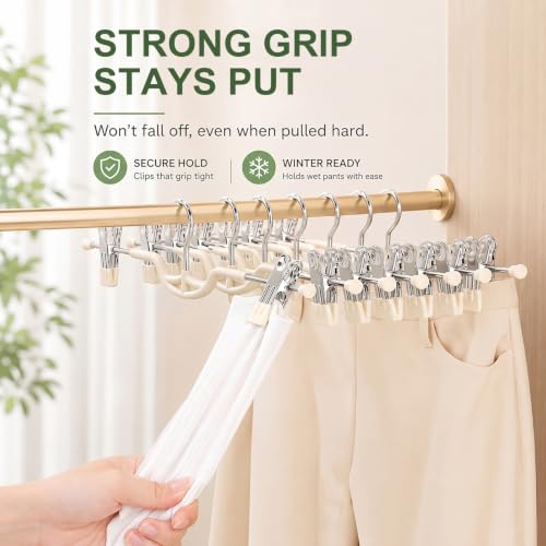 Niziyue Space Saving Pants Hangers with Clips, White 10 Pack
