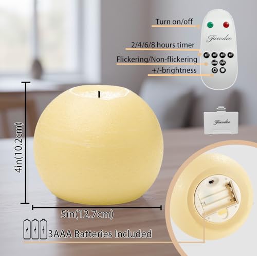 Ivory Flameless Candles with Remote & Timer - 4-Inch LED Battery Operated Round Candle 2 Pack for Christmas & Home Decor