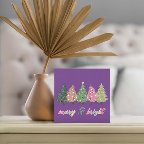 Purple Christmas Tree Wooden Box Sign - 5x5 Desk Decor