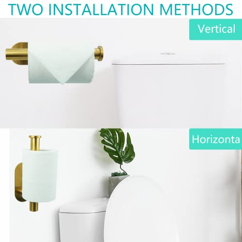 Kinbrace Self-Adhesive Toilet Paper Holder - Brushed Gold Stainless Steel
