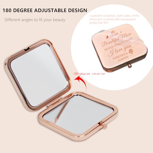 GLINTZ Personalized Rose Gold Compact Mirror for Mom – Engraved Travel Pocket Makeup Mirror