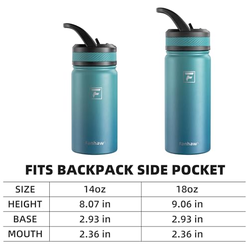 Fanhaw 14 oz Kids Insulated Water Bottle with Straw Lid - Green Blue
