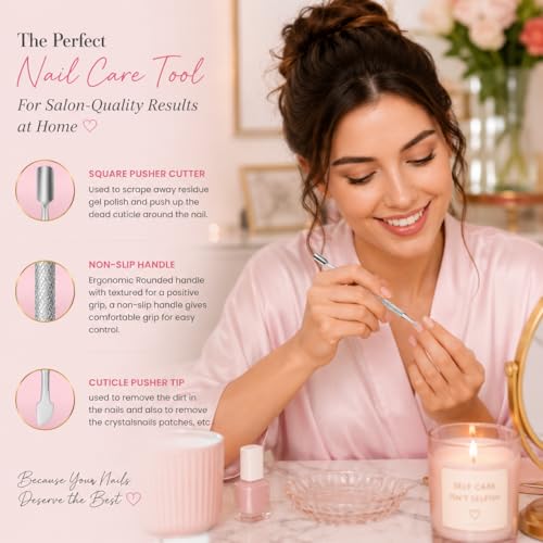 Burax Stainless Steel Cuticle Pusher & Gel Nail Scraper Tool