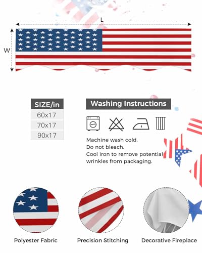 4th of July Fireplace Scarf - USA Stars & Stripes Mantel Cover 90x17 Inch