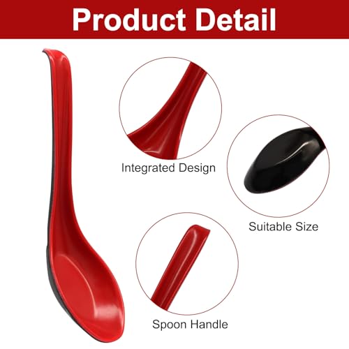 Moicstiy 2 Pcs Long Handle Soup Spoons for Asian Dishes - Black & Red