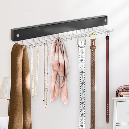 Wall Mounted Tie Rack with 20 Hooks - Space Saving Organizer