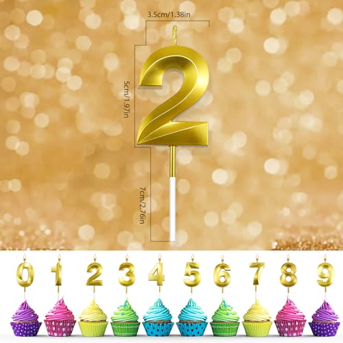 Gold Number 2 Birthday Candle for Cake Decorations