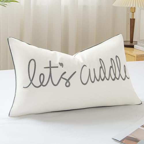 Let's Cuddle Decorative Lumbar Pillow Cover - 12x20 Inches Cotton