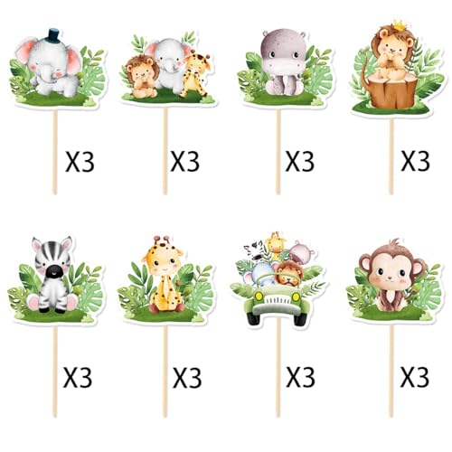 Safari Cupcake Toppers - 24 PCS Baby Shower Decorations