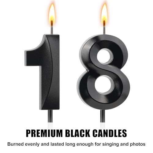 Black Number 18 Birthday Candle 4.7-Inch Glossy Cake Topper