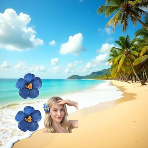 Blue Plumeria Flower Hair Clips 2-Piece Tropical Floral Hair Barrettes