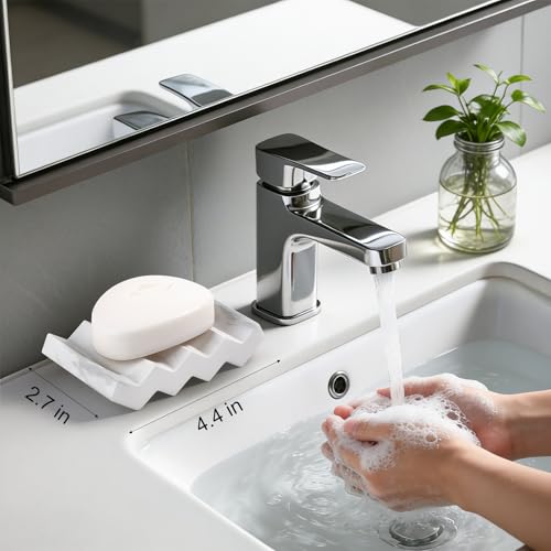 Diatomite Soap Dish Holder - Self-Draining Marble White Bar Soap Caddy