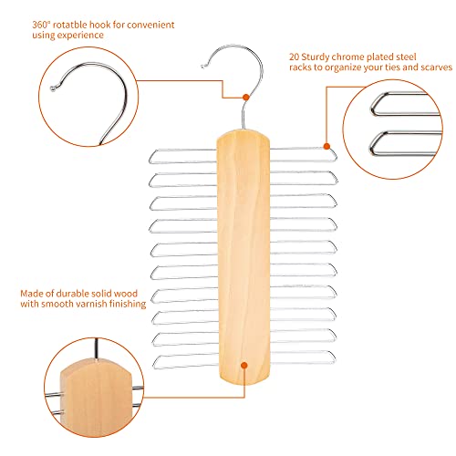 Amazon Basics 20-Bar Wooden Tie and Belt Hanger Rack - Natural, 2-Pack